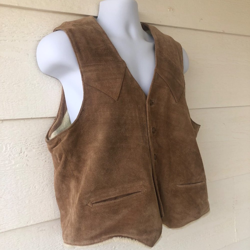 Adler Leather Manufacturing Co Vintage Size 42 Suede Sherpa Lined Vest Jacket - Picture 2 of 15